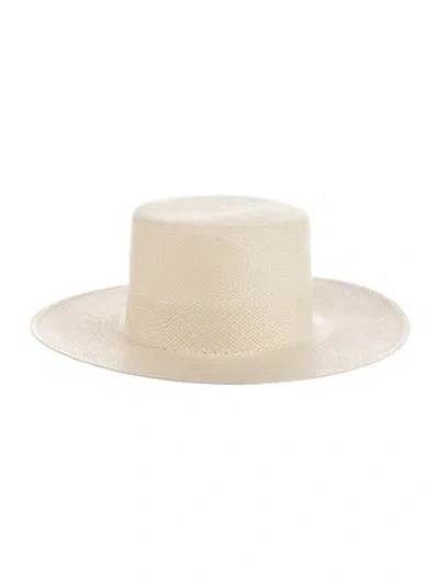 Pre-owned Janessa Leone Wide Brim Straw Top Hat In Neutrals