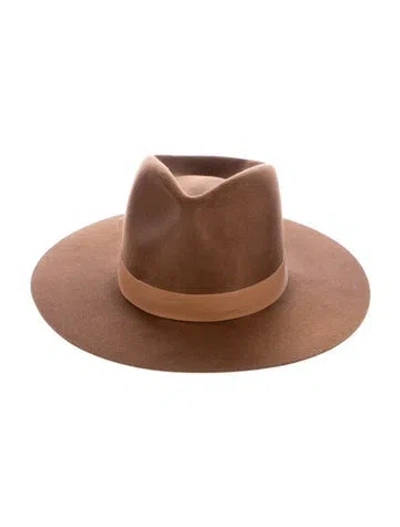 Pre-owned Janessa Leone Wide Brim Woo Hat In Brown