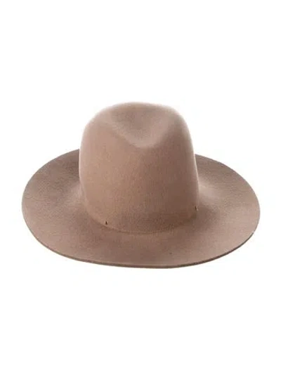 Pre-owned Janessa Leone Wide Brim Wool Fedora Hat In Brown