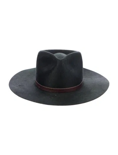 Pre-owned Janessa Leone Wide Brim Wool Fedora Hat In Green