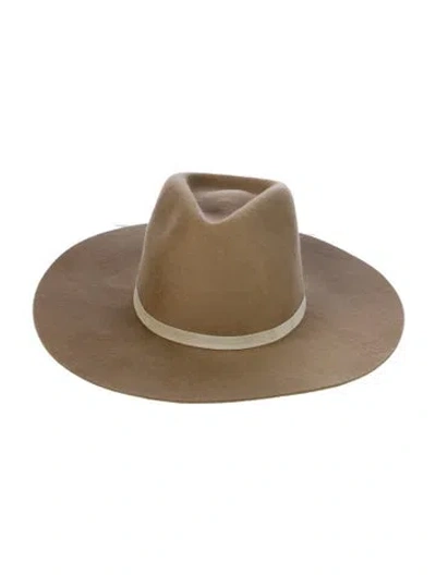 Pre-owned Janessa Leone Wide Brim Wool Fedora In Neutral