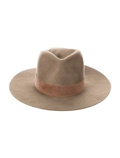 Pre-owned Janessa Leone Wide Brim Wool Fedora W/tags In Brown