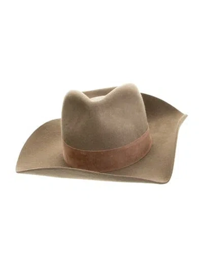Pre-owned Janessa Leone Wide Brim Wool Fedora W/tags W/tags In Brown