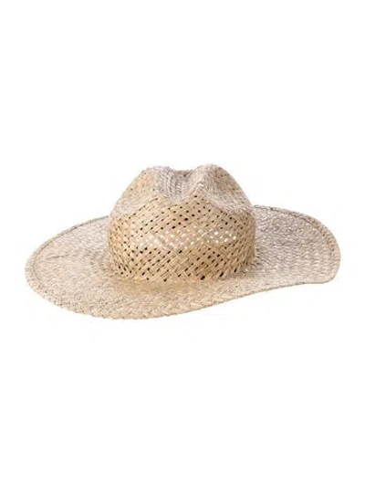 Pre-owned Janessa Leone Wide Brim Woven Panama Hat In Neutrals