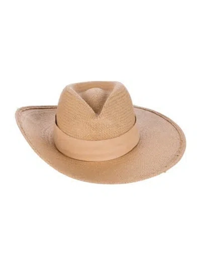 Pre-owned Janessa Leone Wide Brim Woven Straw Panama Hat In Yellow