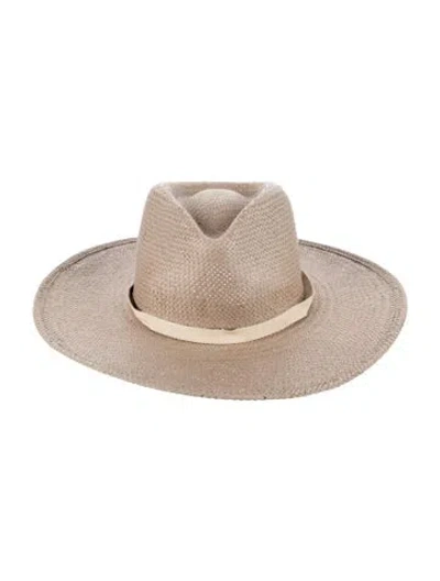 Pre-owned Janessa Leone Wide-brim Straw Fedora In Neutrals