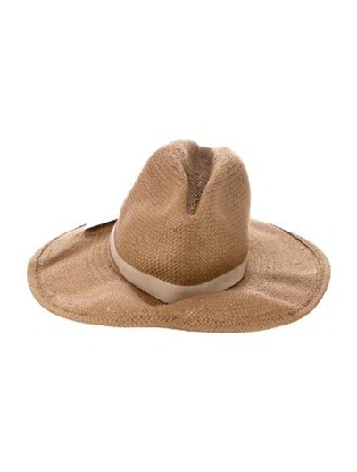 Pre-owned Janessa Leone Women's Brown Straw  Panama Hat