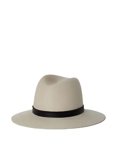 Janessa Leone Corinne Belted Wool Fedora Hat In Fog