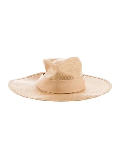 Pre-owned Janessa Leone Women's  Straw Sun Hat In Neutral