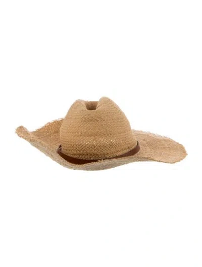 Pre-owned Janessa Leone Women's Straw Hat In Neutral