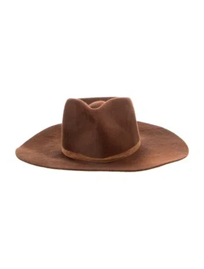 Pre-owned Janessa Leone Women's Wool Fedora In Brown