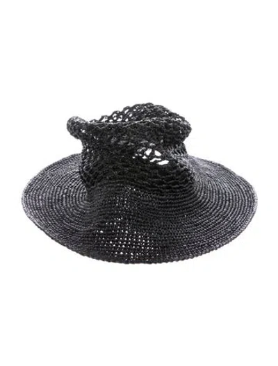 Pre-owned Janessa Leone Womens' Straw Sun Hat In Black