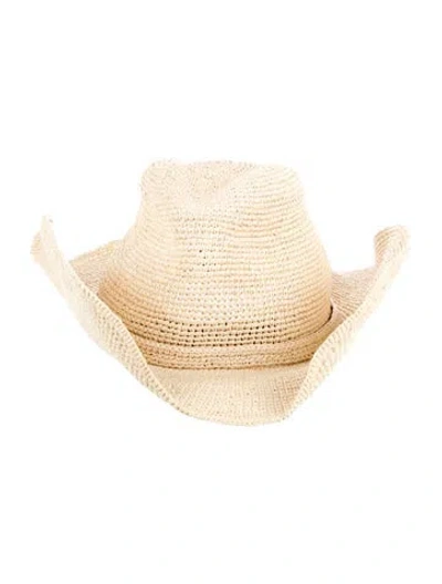 Pre-owned Janessa Leone Womens' Straw Sun Hat In Neutral