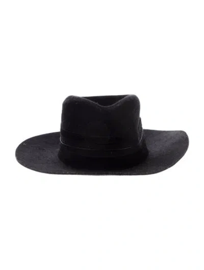 Pre-owned Janessa Leone Womens' Wool Fedora In Black