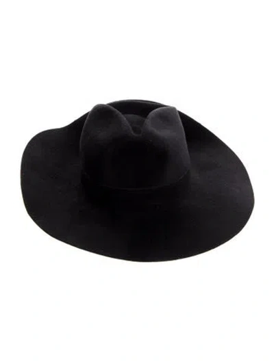 Pre-owned Janessa Leone Wool Brim Hat In Black