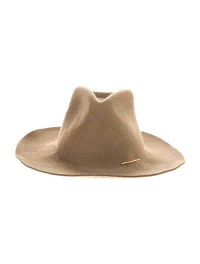 Pre-owned Janessa Leone Wool Cowboy Hat In Green