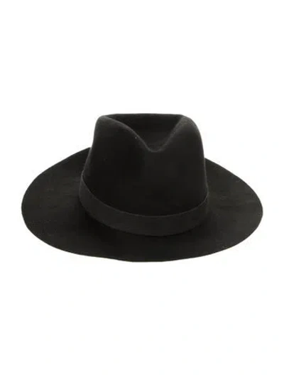 Pre-owned Janessa Leone Wool Fedora Hat In Black