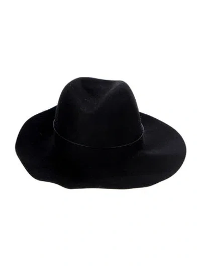 Pre-owned Janessa Leone Wool Fedora Hat In Black