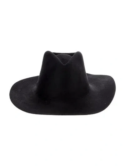 Pre-owned Janessa Leone Wool Fedora Hat In Black