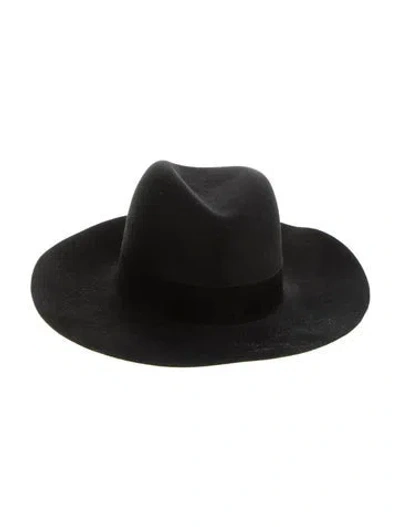 Pre-owned Janessa Leone Wool Fedora Hat In Black