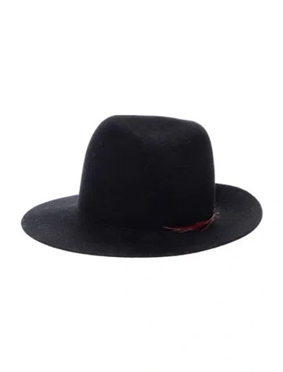 Pre-owned Janessa Leone Wool Fedora Hat In Black