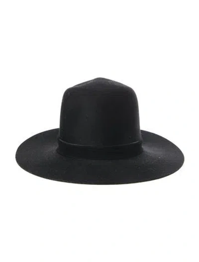 Pre-owned Janessa Leone Wool Fedora Hat In Black