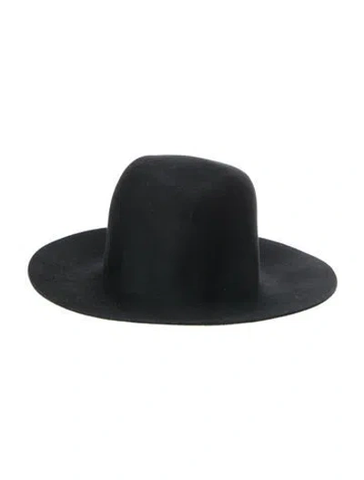 Pre-owned Janessa Leone Wool Fedora Hat In Black