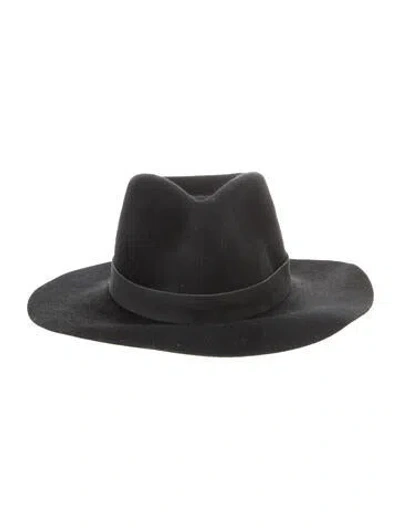 Pre-owned Janessa Leone Wool Fedora Hat In Black