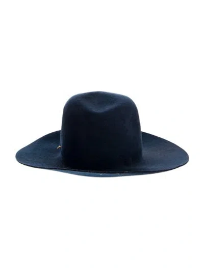 Pre-owned Janessa Leone Wool Fedora Hat In Blue
