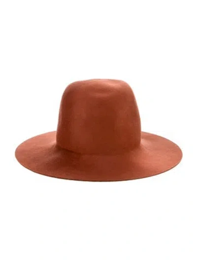 Pre-owned Janessa Leone Wool Fedora Hat In Brown