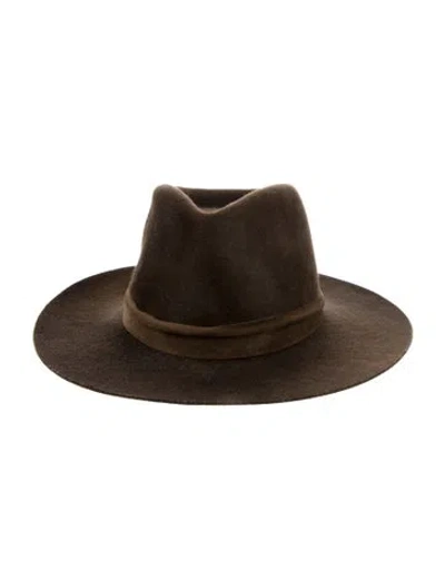 Pre-owned Janessa Leone Wool Fedora Hat In Brown