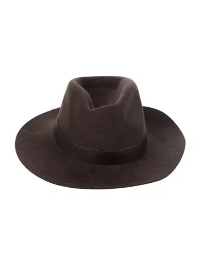 Pre-owned Janessa Leone Wool Fedora Hat In Brown