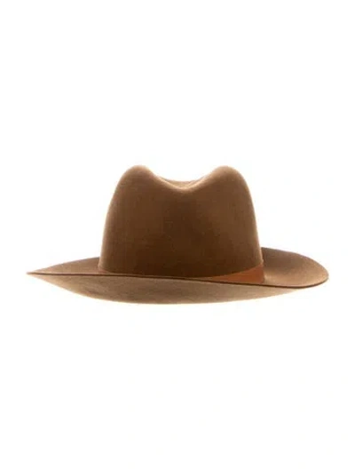 Pre-owned Janessa Leone Wool Fedora Hat In Brown