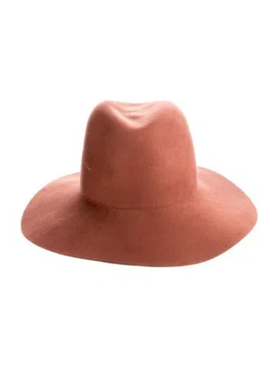 Pre-owned Janessa Leone Wool Fedora Hat In Brown