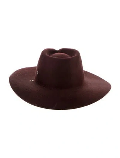 Pre-owned Janessa Leone Wool Fedora Hat In Burgundy