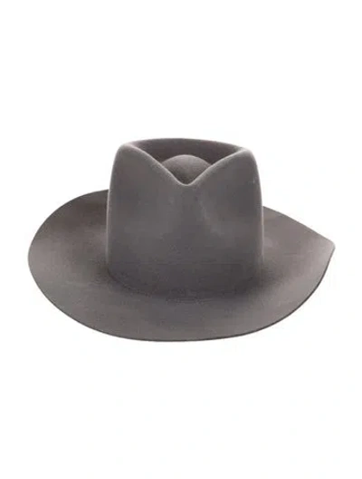 Pre-owned Janessa Leone Wool Fedora Hat In Gray