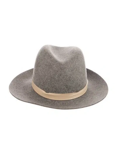 Pre-owned Janessa Leone Wool Fedora Hat In Grey