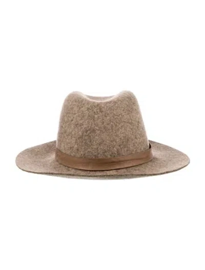 Pre-owned Janessa Leone Wool Fedora Hat In Neutral