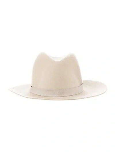 Pre-owned Janessa Leone Wool Fedora Hat In Neutral