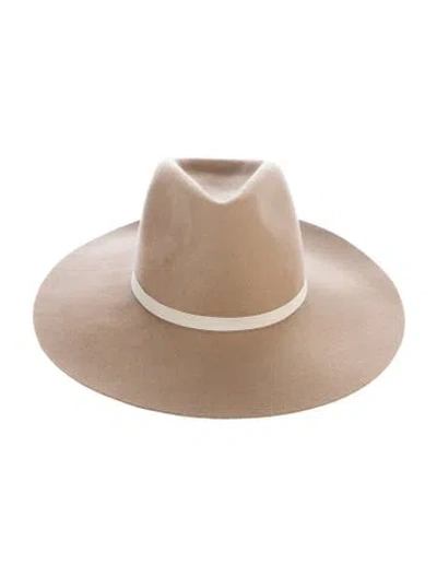 Pre-owned Janessa Leone Wool Fedora Hat In Neutral