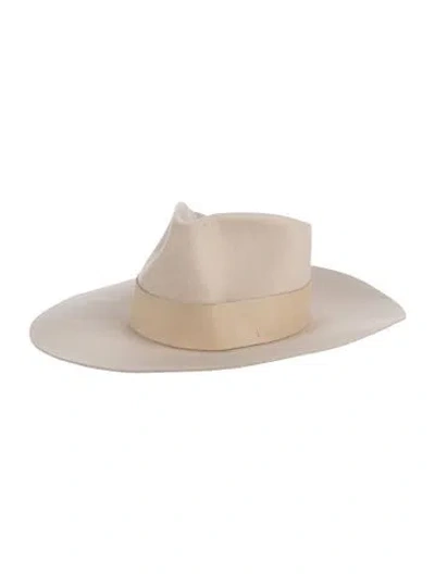 Pre-owned Janessa Leone Wool Fedora Hat In Neutral