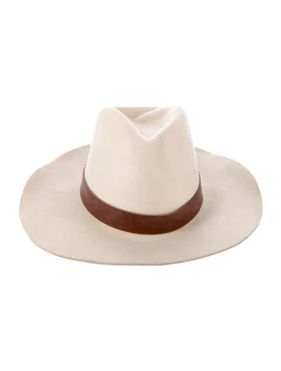 Pre-owned Janessa Leone Wool Fedora Hat In Neutrals
