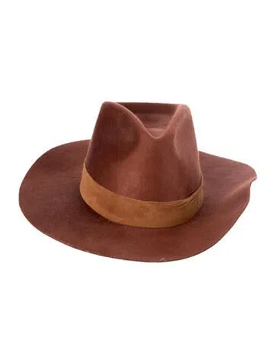 Pre-owned Janessa Leone Wool Fedora Hat In Orange