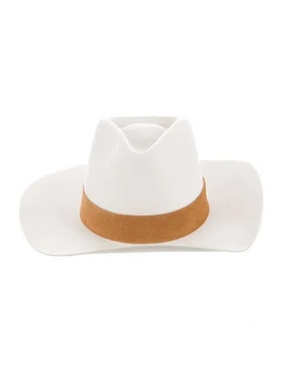 Pre-owned Janessa Leone Wool Fedora Hat In White