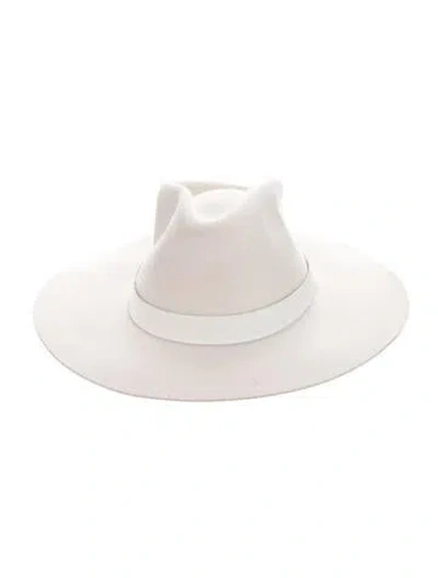Pre-owned Janessa Leone Wool Fedora Hat In White