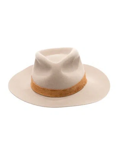 Pre-owned Janessa Leone Wool Fedora Hat W/tags In Brown