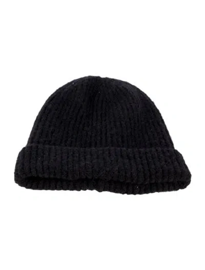 Pre-owned Janessa Leone Wool Knit Solid Beanie Hat In Black
