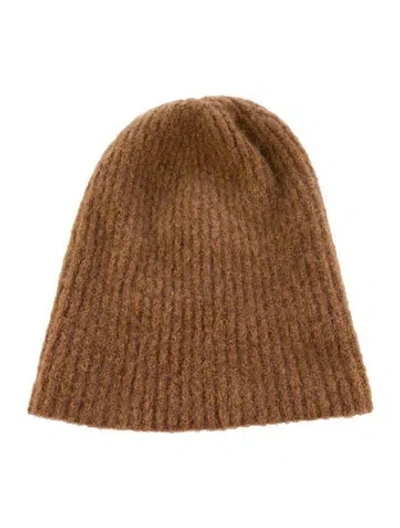 Pre-owned Janessa Leone Wool Knitted Winter Beanie Size O/s In Neutral