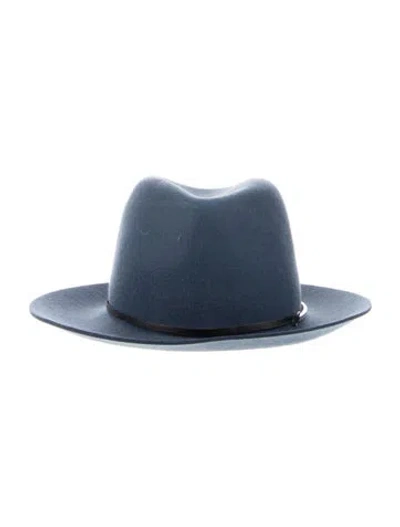 Pre-owned Janessa Leone Wool Leather Trim Fedora In Blue