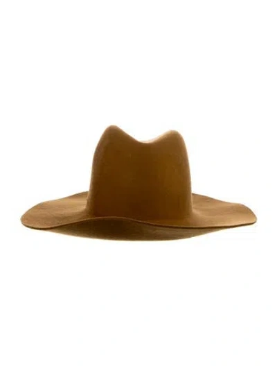 Pre-owned Janessa Leone Wool Panama Hat In Orange